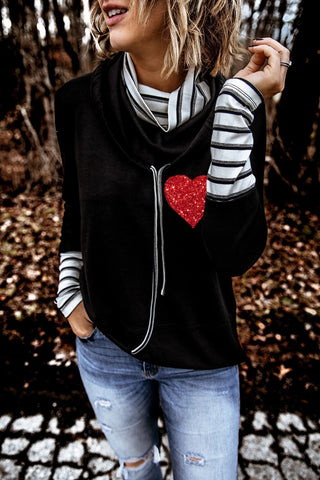 Cowl Neck Top with Red Heart