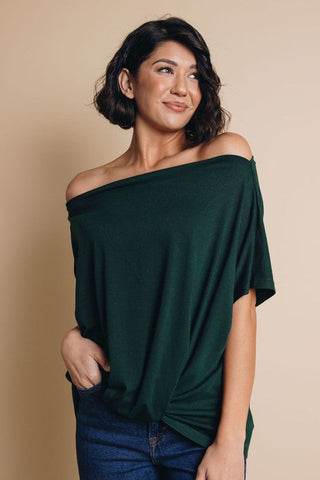 Short Sleeve Off Shoulder Knotted Top - Green