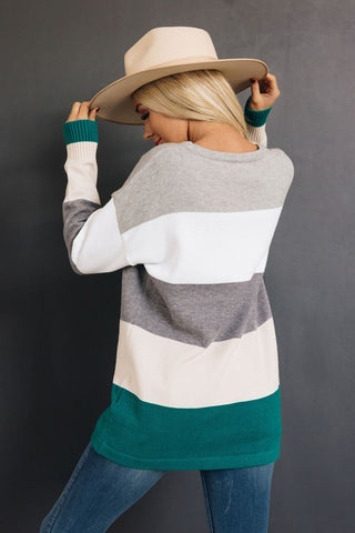 Striped Sweater with Pocket - Green