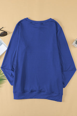 Fall Staple Tunic Sweatshirt with Ribbing - Blue
