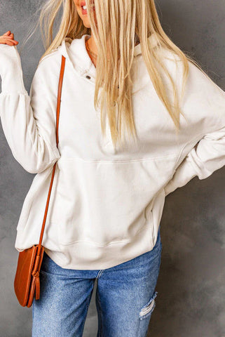 Henley Style Fall Hoodie - White
