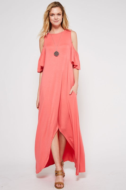 Cold Shoulder Maxi Dress - Coral | Blue Chic Boutique Cold Shoulder Maxi Dress - Coral | Blue Chic Boutique