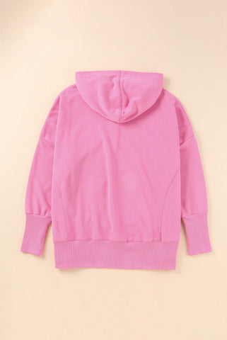 Henley Style Fall Hoodie - Hot Pink