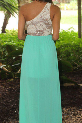 Subtle Sparkle One Shoulder Maxi Dress - Jade