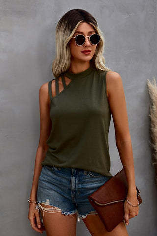 Halter Top with Cut Out Detail  - Olive