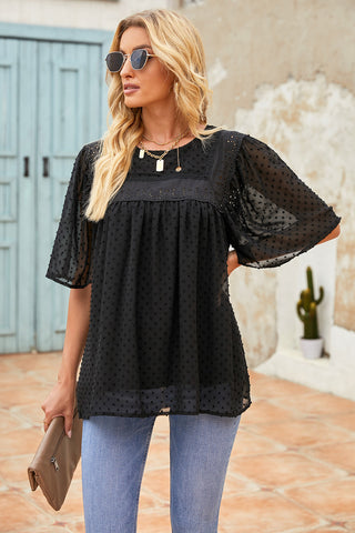 Swiss Dot Half Sleeve Top - Black