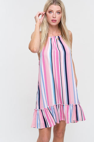 Striped Halter Dress - Pink