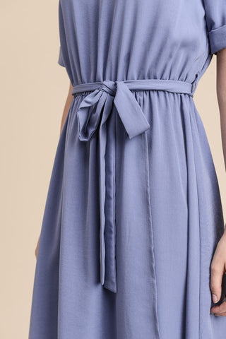 Half Sleeve Solid Maxi Dress - Blue