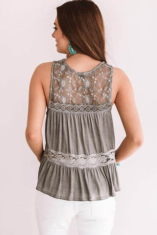 Lace Sleeveless Top - Brown