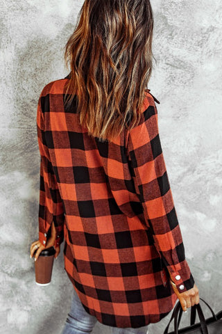 Duster Length Snap Flannel Plaid Shirt - Red