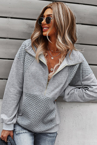 Quilted Zip Up Pullover - Gray