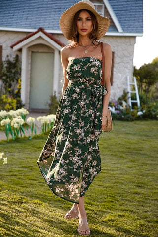 Strapless Floral Maxi Dress - Green
