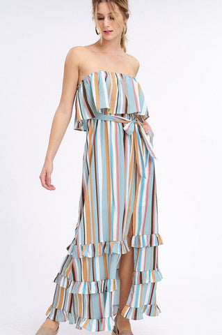 South of the Border Strapless Striped Maxi Dress - Emerald Mix