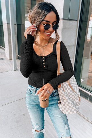 Fall Henley Top - Black