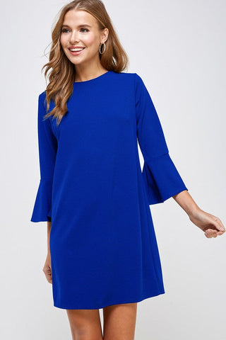 Bell Sleeve Shift Dress - Royal