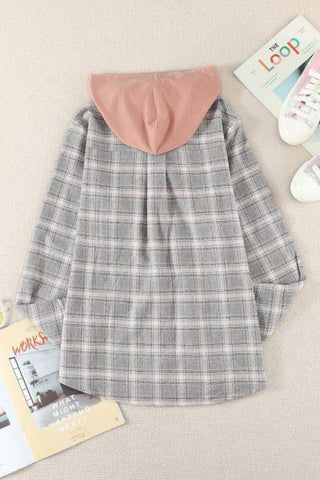 Lightweight Plaid Hooded Top - Light Pink