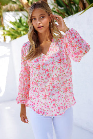 Floral Pullover Blouse - Pink