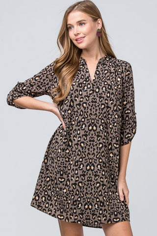 Leopard Shift Dress - Brown