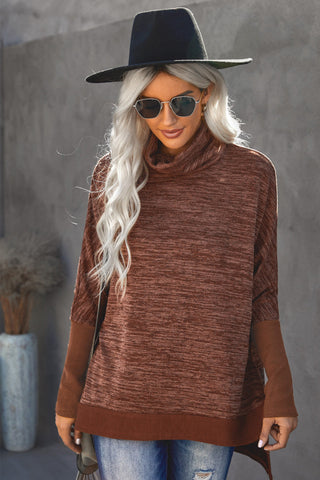 Dolman Sleeve Turtleneck Top - Brown