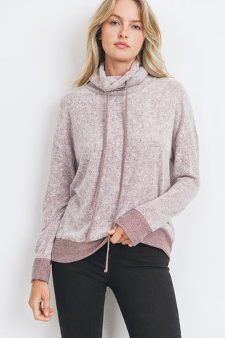 Soft Fleece Cowl Neck Top - Burgundy
