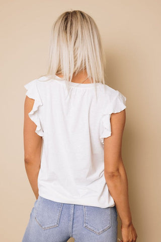 Butterfly Sleeve V-Neck Top - White