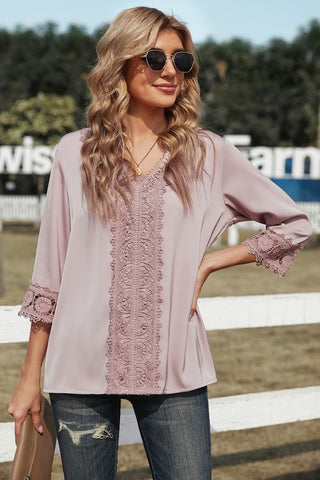 Boho Style V-Neck Top - Pink