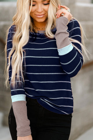Thermal Striped Top - Navy