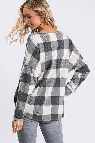 Ivory and Black  Buffalo Plaid Tie Top