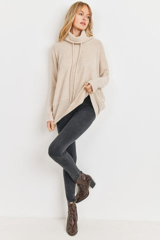 Wool Brushed Heavy Weight Cowl Neck Top - Oatmeal
