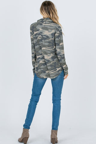 Camo Cowl Neck Top - Olive