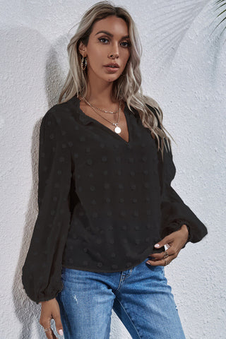 Swiss Dot Lantern Sleeve Top - Black