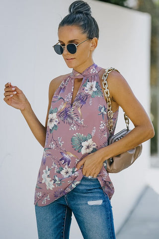 Floral Halter Top - Purple