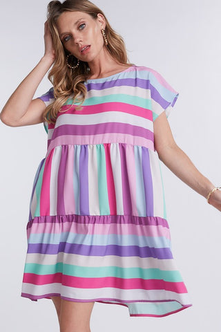 Ruffle Rainbow Dress - Fuchsia