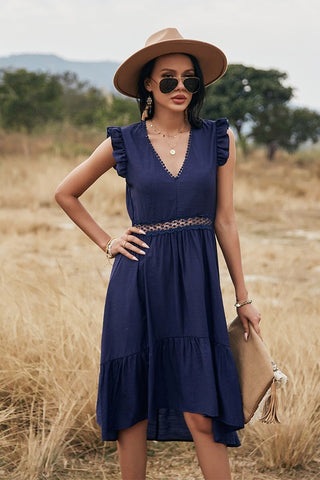 Crochet Detail Dress - Navy