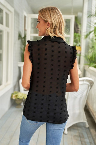 Swiss Dot Sleeveless Button Up Top - Black