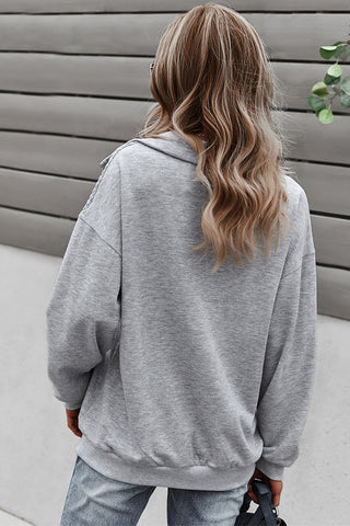 Quilted Zip Up Pullover - Gray