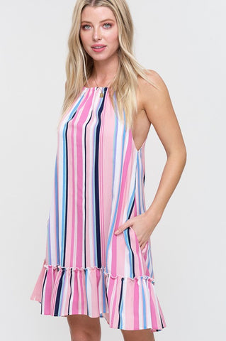 Striped Halter Dress - Pink