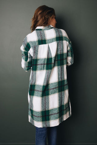 Shirt Collar Plaid Jacket - Green