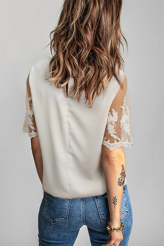 Lace Sleeve Short Sleeve Top - White