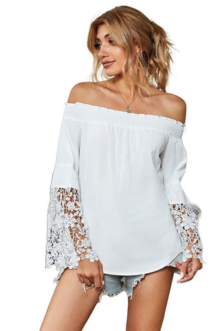 Crochet Sleeve Off Shoulder Top - White