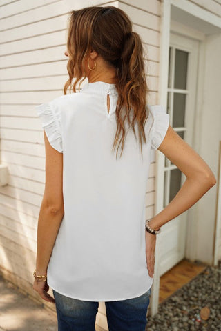 Flouncy Sleeve Mock Neck Top - White