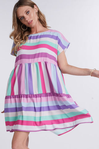 Ruffle Rainbow Dress - Fuchsia