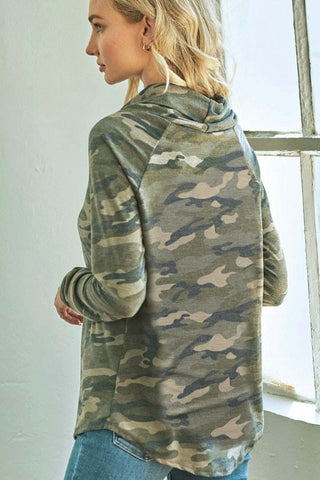 Camo Cowl Neck Top