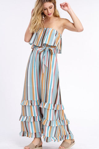 South of the Border Strapless Striped Maxi Dress - Emerald Mix