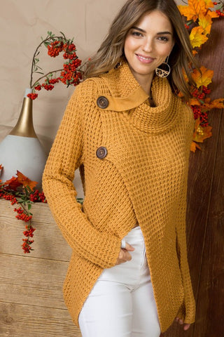 Crisp Fall Air Cowl Neck Sweater - Camel