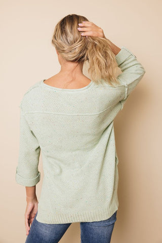 Henley Rainbow Speckled Sweater - Green