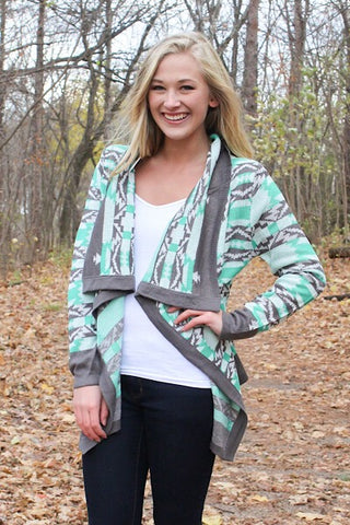Cool Weather Cardigan - Gray and Mint