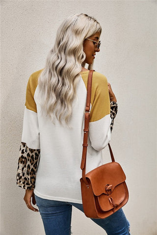 Thermal Color Block Tie Top - Ivory and Mustard