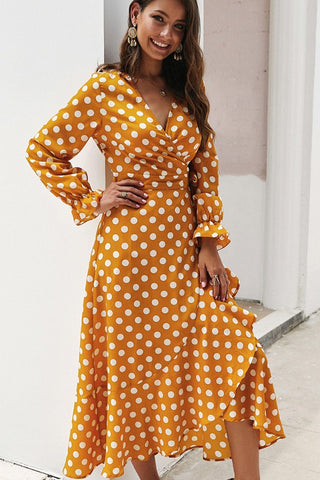 Polka Dot Midi Dress - Mustard