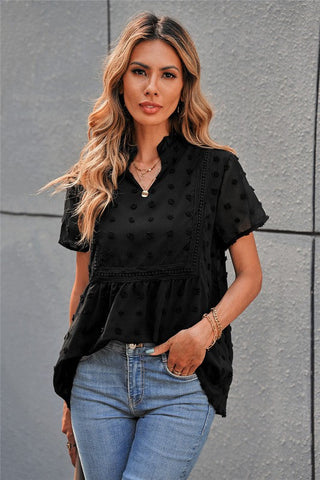 Short Sleeve Boho Top - Black